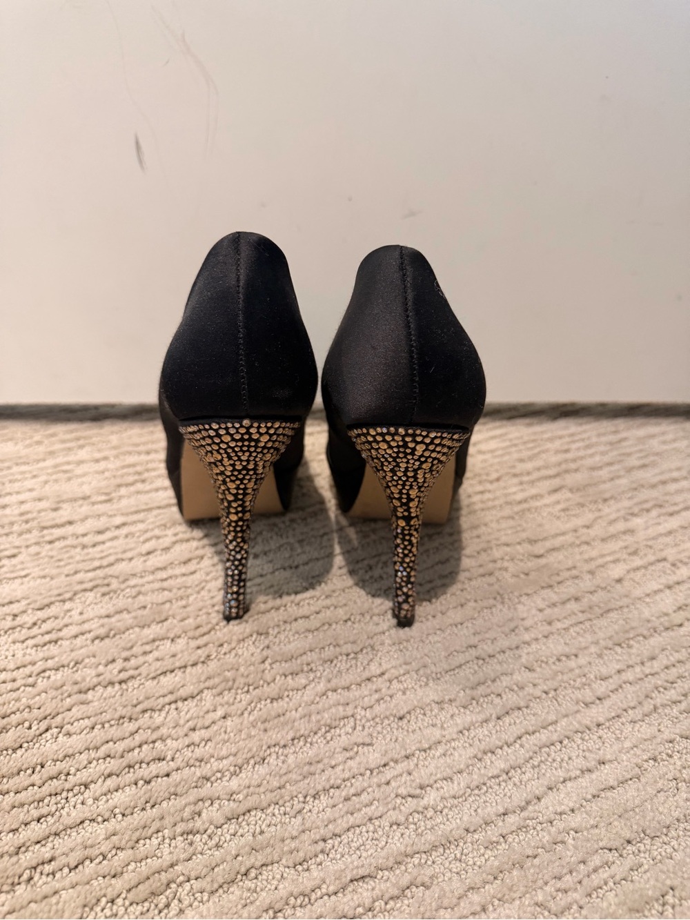 Steve Madden Black Pumps with Gold Crystal-Studded Heel